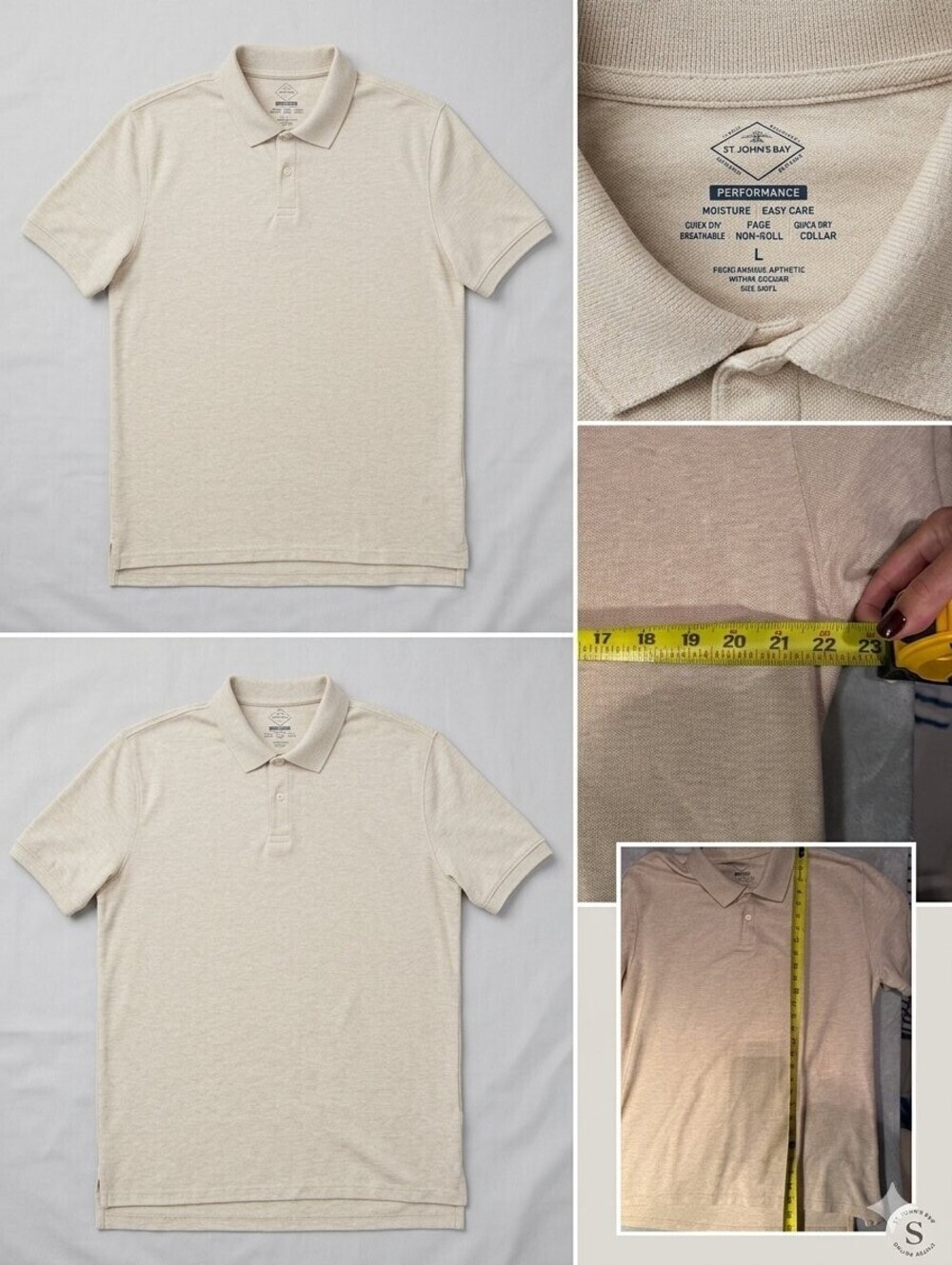 St. John's Bay Performance Beige Polo Shirt Size Large